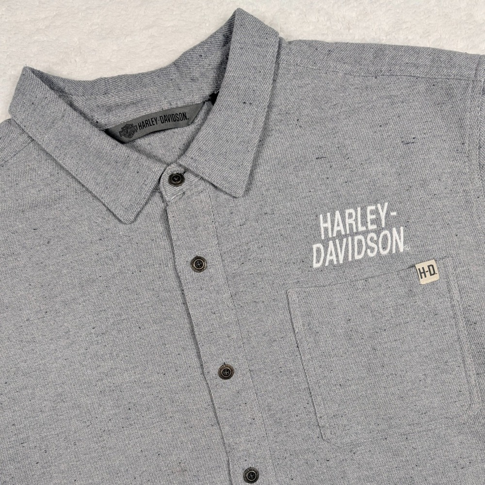 Harley-Davidson Button Up Shirt Mens 2XL Slim Grey Short Sleeve Biker Moto #1